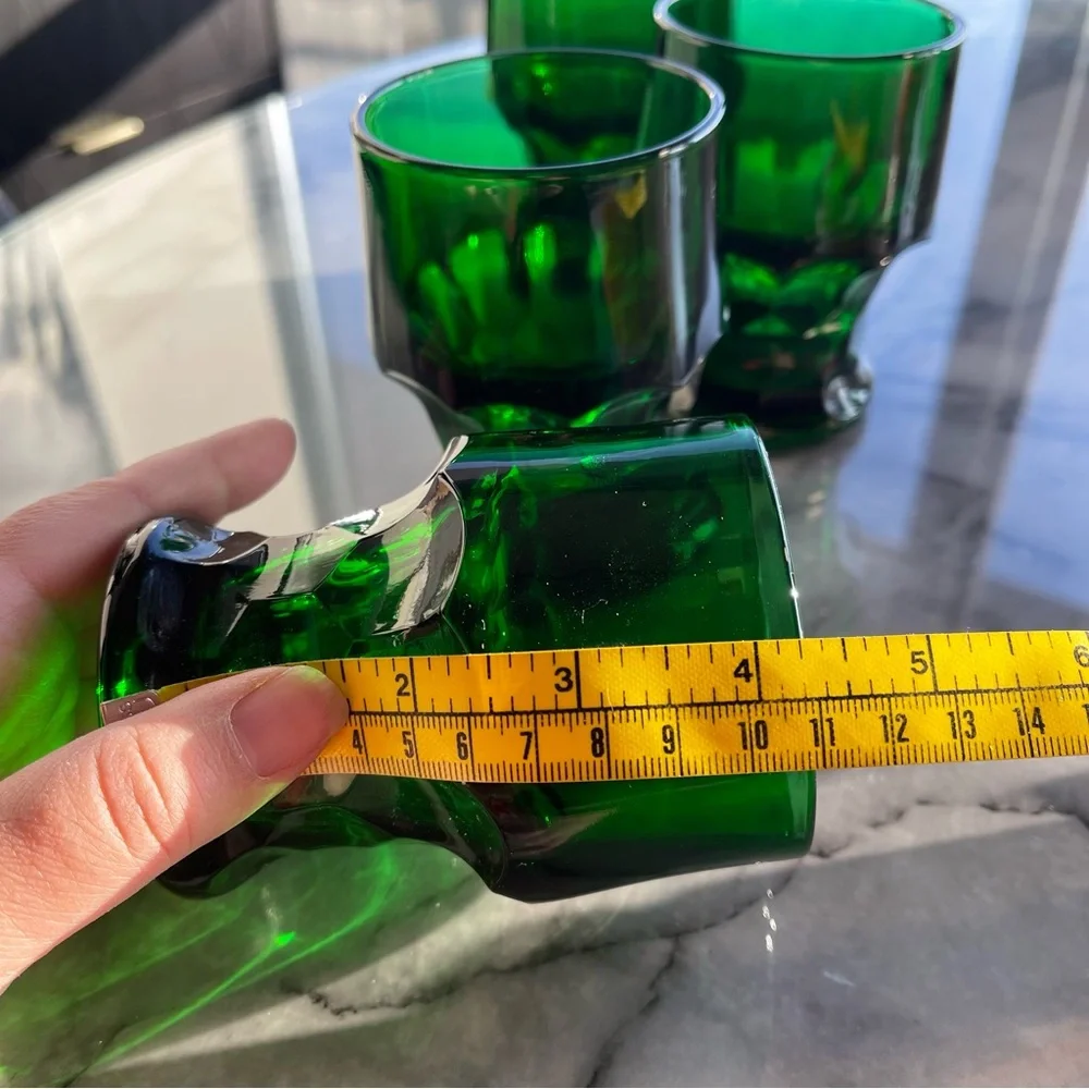 Vintage Emerald Green MCM Tumbler Glasses Excellent Condition Set 4